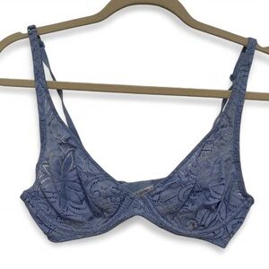 Bonds Blue Lace Unlined Plunge Bra Size 38B